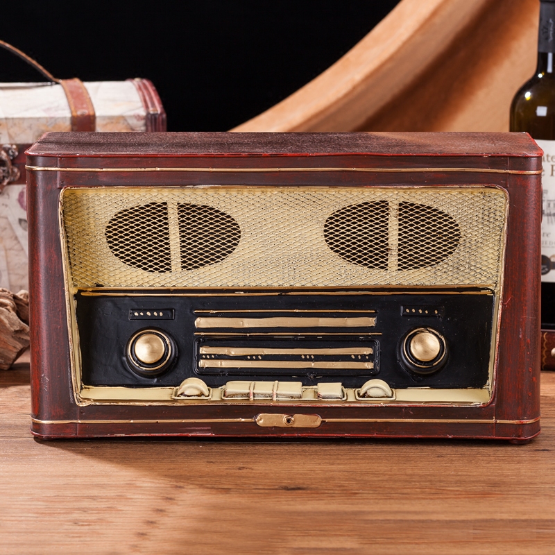 复古70年代老式铁艺黑白电视机收音机录音机模型橱窗道具摆件