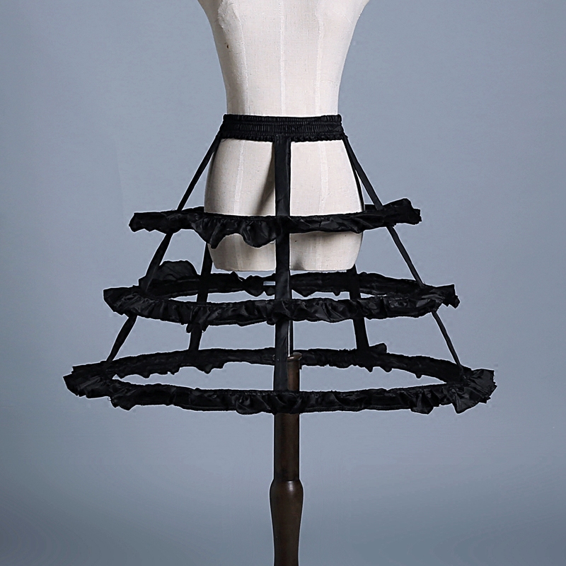 lo娘黑三层鸟笼裙撑lolita镂空荷叶边胯下生婚纱裙撑