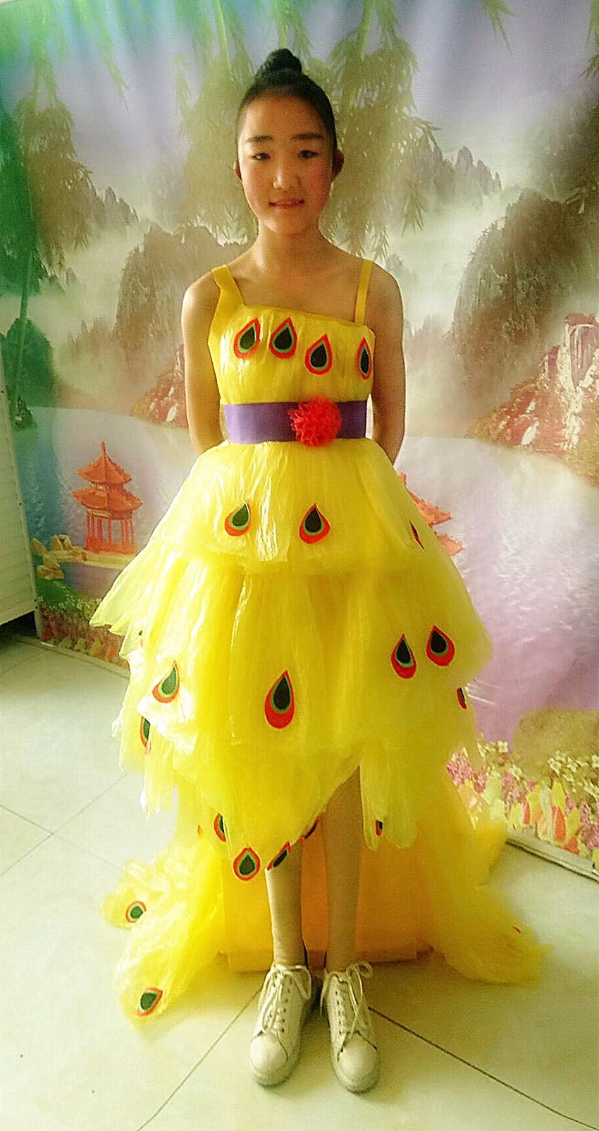 环保服装女儿儿童时装秀表演舞台演出服孔雀公主儿童演出服