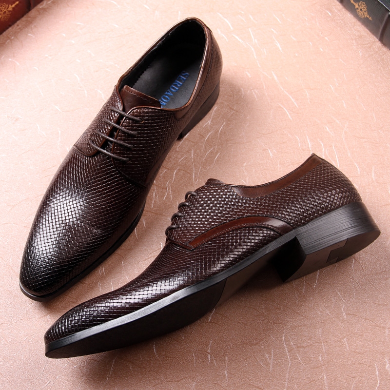 欧美编织男鞋商务务正皮鞋男士尖头手工英伦单鞋