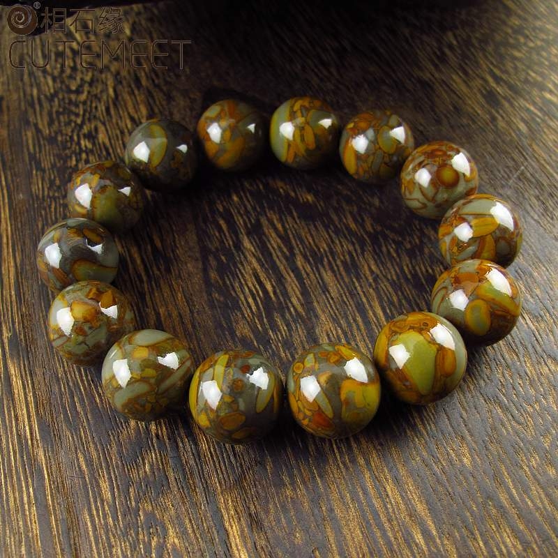 相石缘罕见16mm天然女娲石手链男手串竹叶玉石男款手链