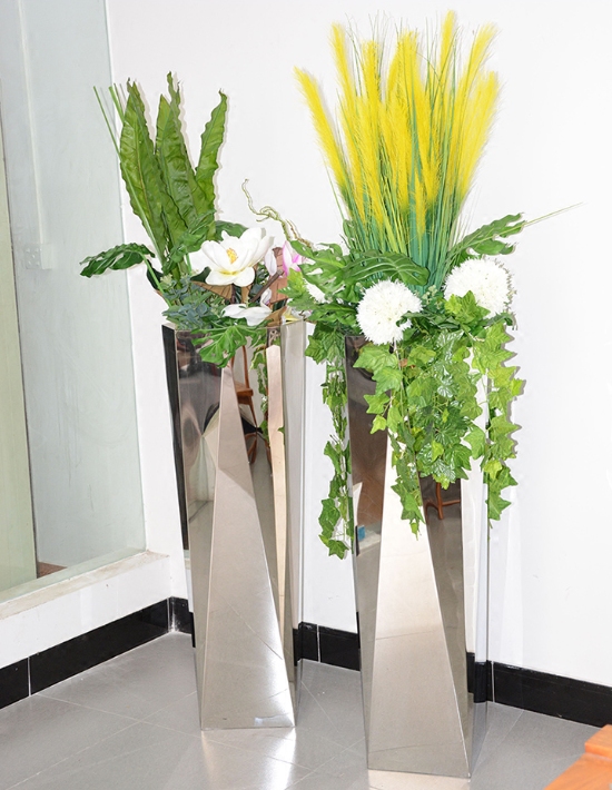 户外不锈钢花盆金属八角花器花瓶酒店展厅花插花瓶