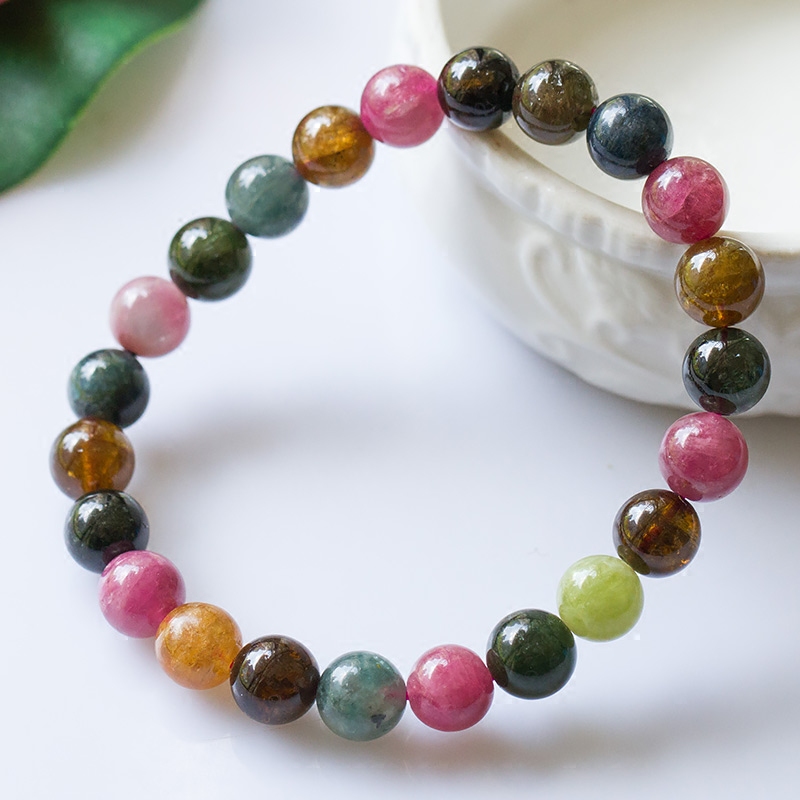 巴西天然七彩碧玺手链颜色艳丽精致小巧旺夫手链