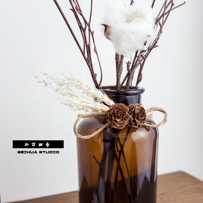 北花插花棉花香薰玻璃粗口杂货花瓶简约西舍花瓶