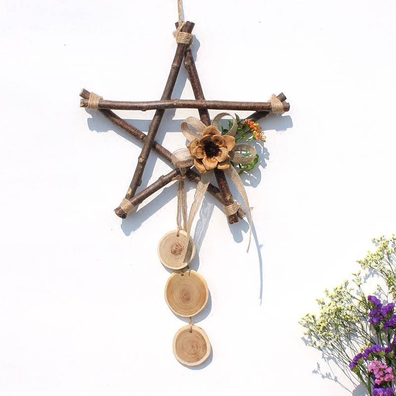 树枝挂墙壁挂手工创意松果麻绳干花幼儿园室内壁饰