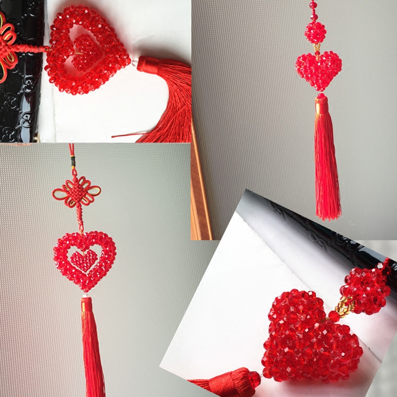 水晶串珠手工编制平安红色爱心车挂车内心形车挂