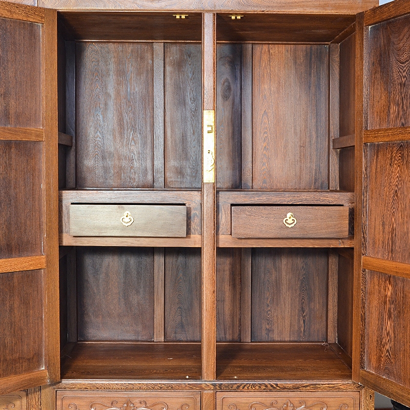 红木家具鸡翅木衣柜实木山水雕花箱柜中式仿古衣橱独立衣柜