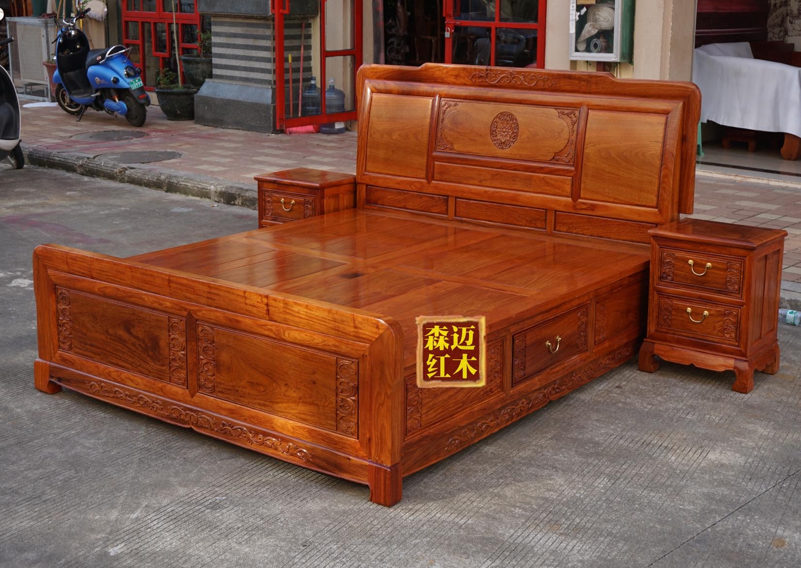 花梨缅甸红木木床大果紫檀实木如意步步高加厚红木床