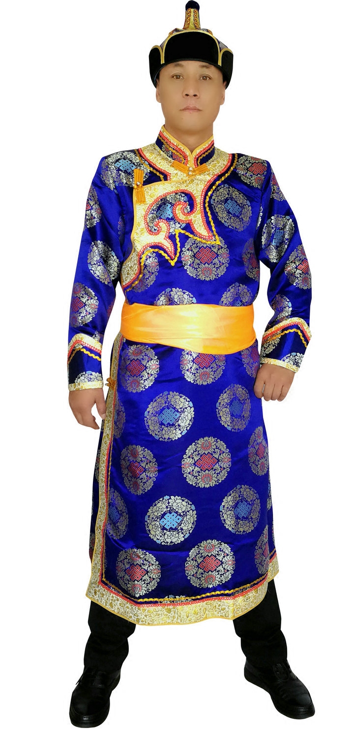 蒙古民族服装长款缎面男士生活蒙古族演出演出服服装民族服装