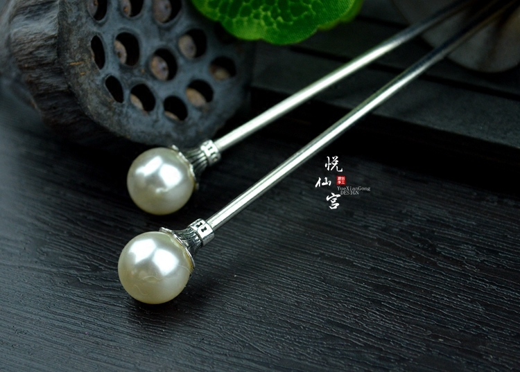 古典红楼梦林黛玉无孔珍珠发簪单簪盘发加长古装发饰