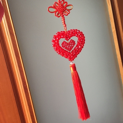 水晶串珠手工编制平安红色爱心车内心形挂件祝福礼品成品车挂