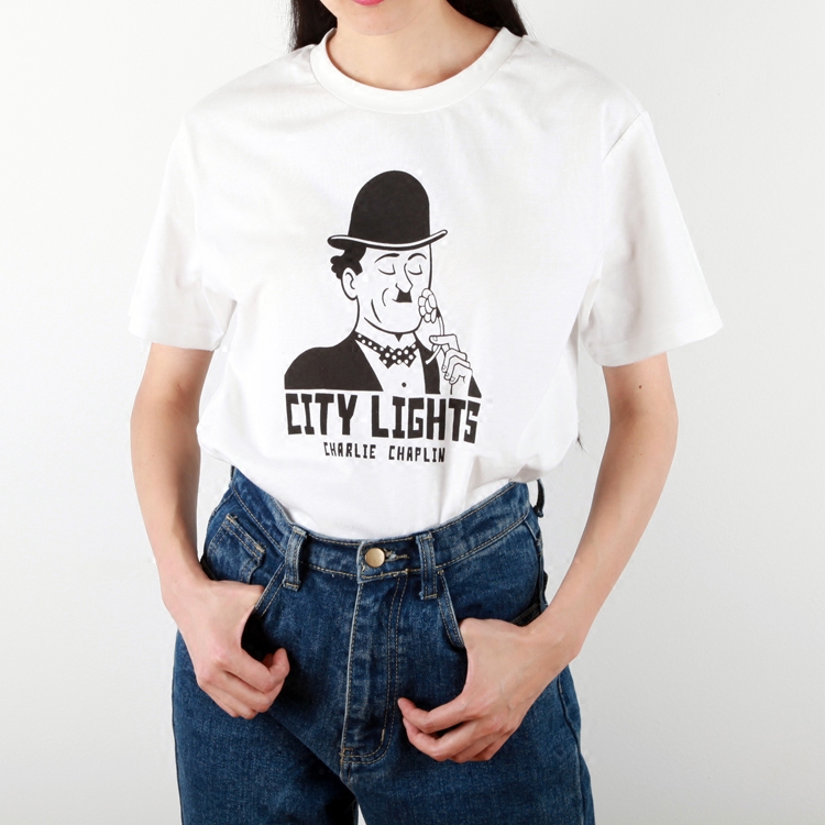 电影系列美国查理卓别林城市之光citylights丝网网印t恤