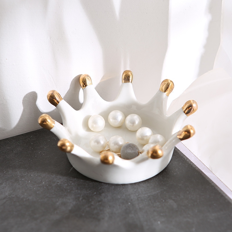 北欧金色皇冠陶瓷首饰珠宝戒指项链置物托盘欧式饰品盒