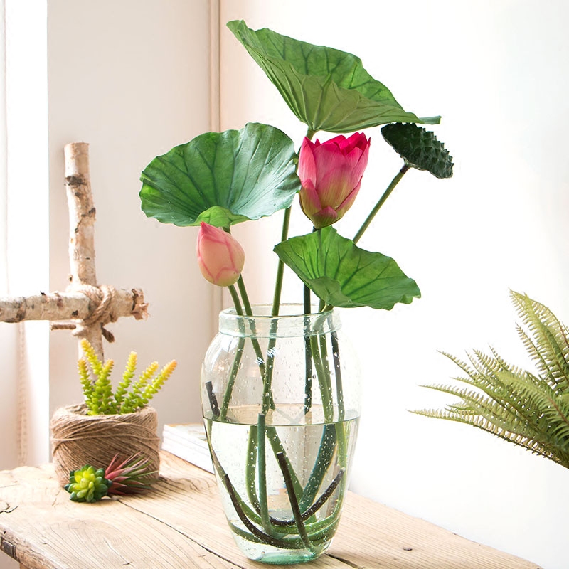 仿真高品质手感荷花荷叶莲蓬头带长杆手工绿植仿真花