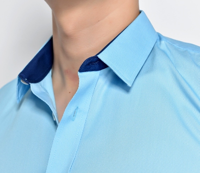 韩版春夏镶色异色领男长袖修身男装商务新郎男士衬衣衬衫