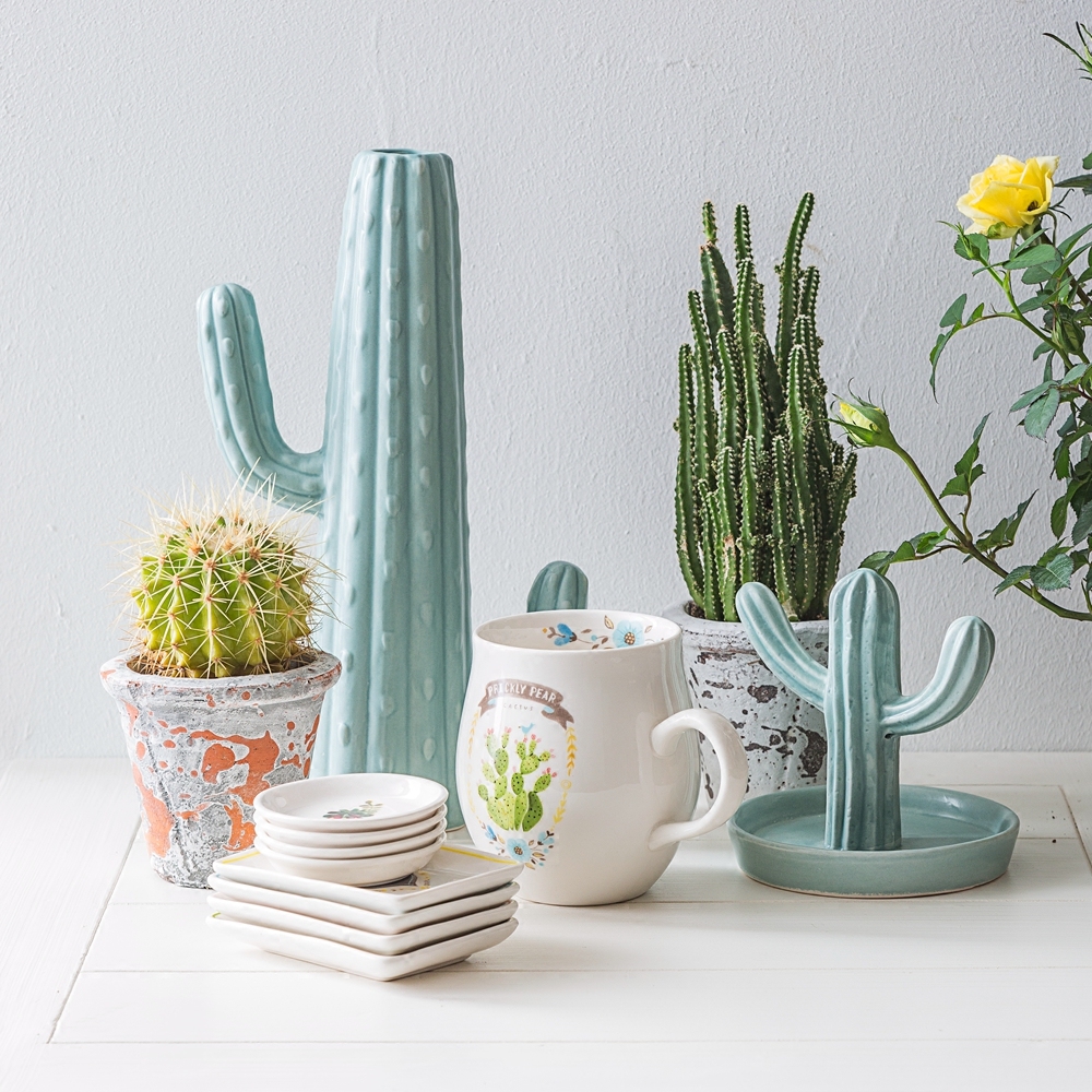 花瓶可立特美式乡村仙人掌造型陶瓷花器创意桌面花瓶