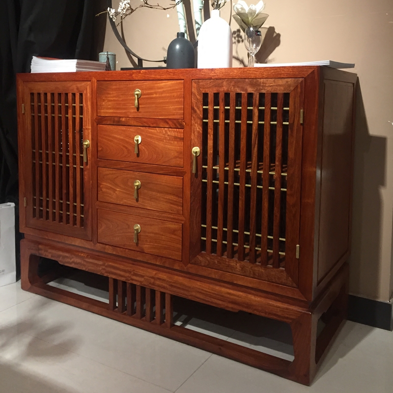 新中式红木餐边柜缅甸花梨木简约玄光装饰柜大果紫檀明式茶水柜