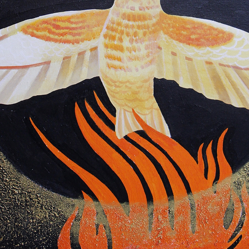 四合艺术高端手绘油画凤凰涅盘会所别墅玄关挂画油画