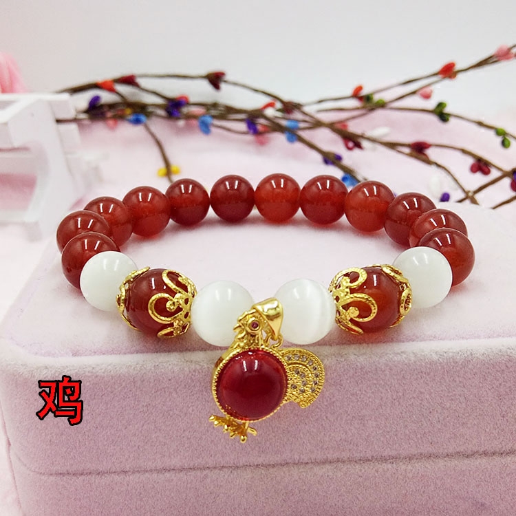 开运天然红玛瑙手串转运本命年十二生肖牛手链女镀金越南沙金吊坠