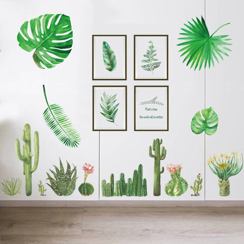 北欧ins风墙贴纸小清新绿树叶少女心房房间墙贴