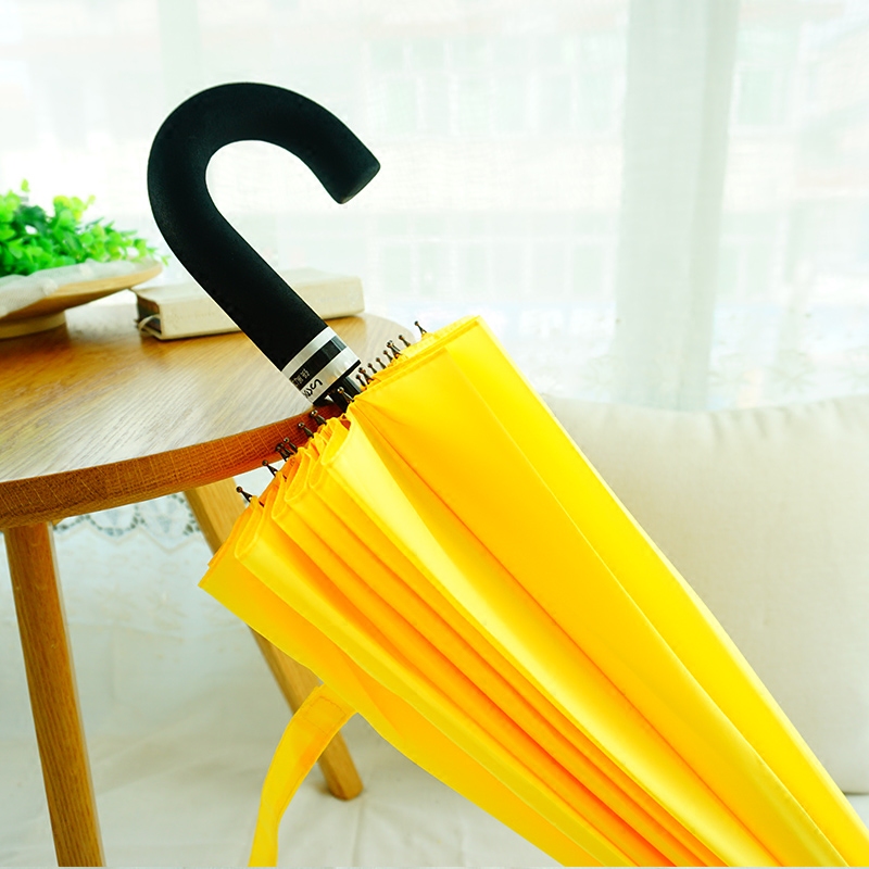 日本结实加固柠檬黄色雨伞纯色长柄骨伞小黄伞