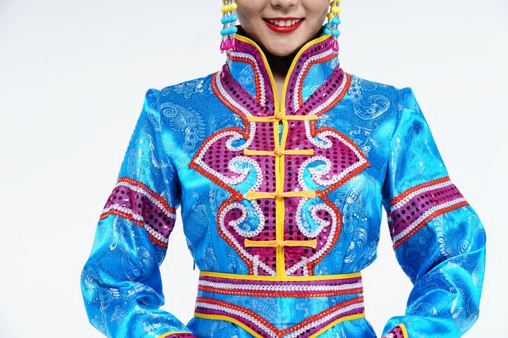 女士蒙古服装长款传统蒙古袍民族风蒙古演出服装礼仪服饰蒙族裙子