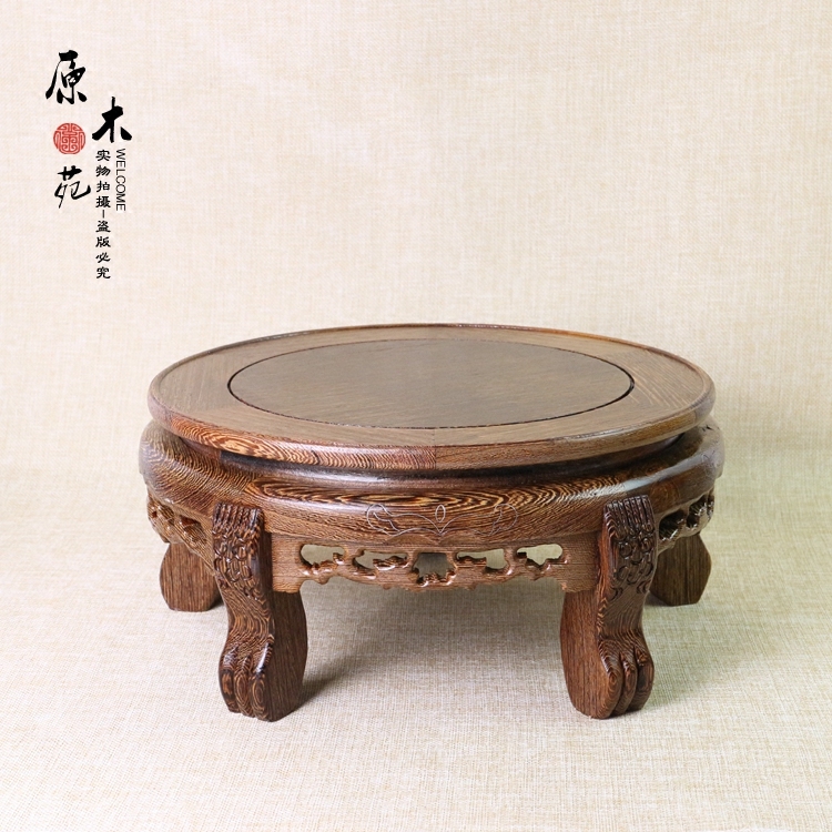 红木实木盆景圆底座鸡翅木木质瓷器花瓶底座实木鱼缸花盆石头底座-mc