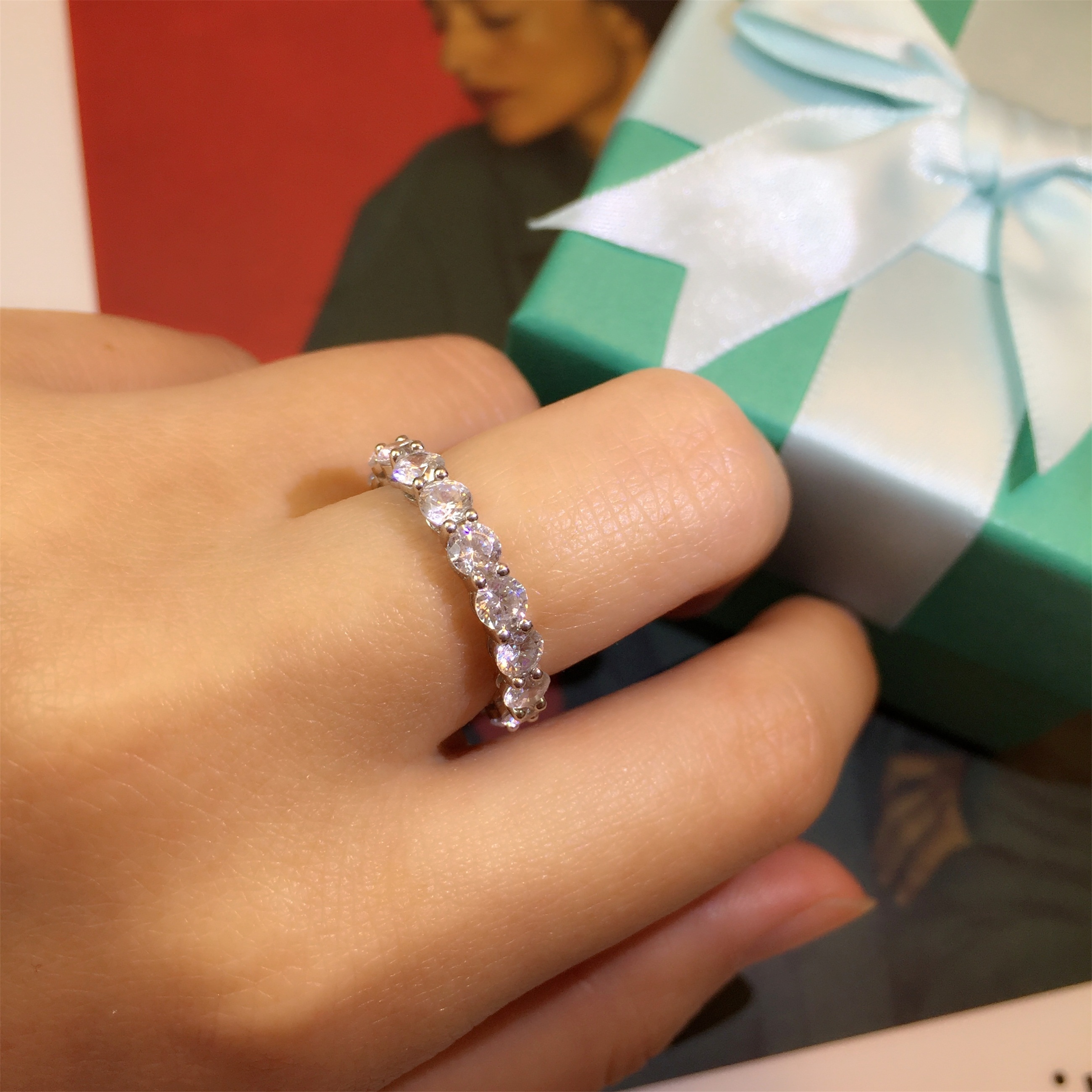 经典20分排钻戒指纯银简约韩国副戒叠戴百搭戒指