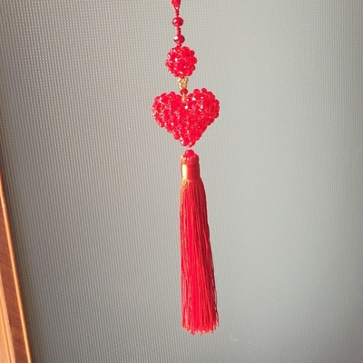 水晶串珠手工编制平安红色爱心车内心形挂件祝福礼品成品车挂