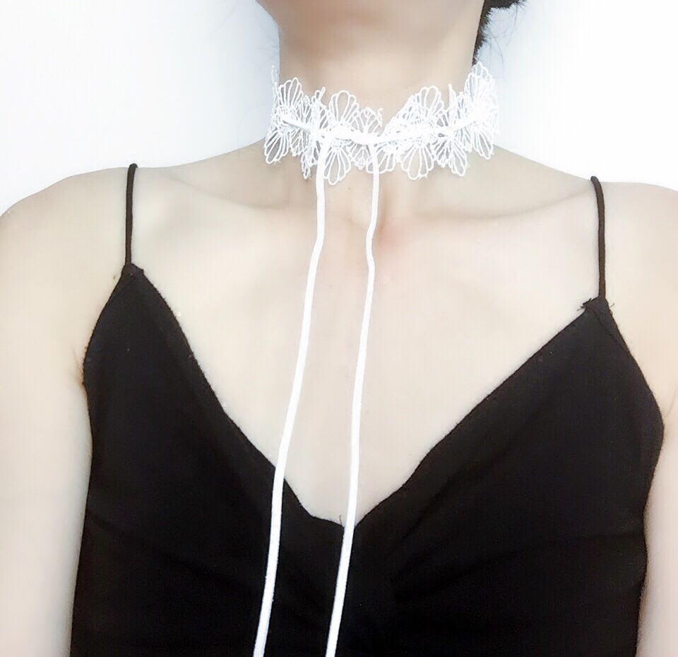 锁骨脖子饰品长丝丝带颈带绑带蝴蝶结链女长款项链