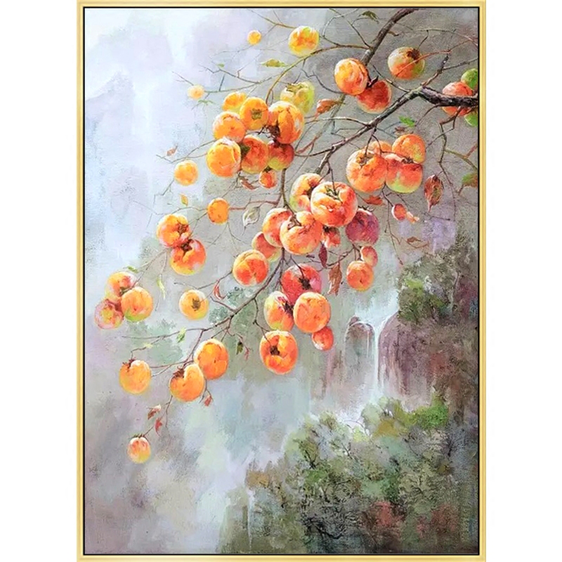 柿子油画现代新中式风水水果手绘欧式玄关走廊油画