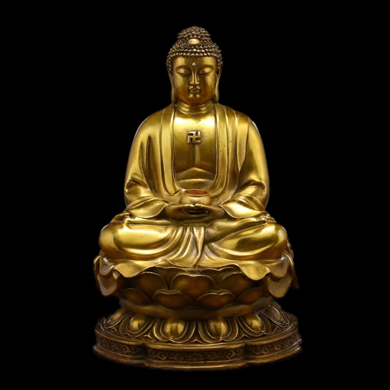 台湾祥狮纯铜佛像三宝佛本师释迦牟尼阿弥陀佛药师佛释尊装饰摆件