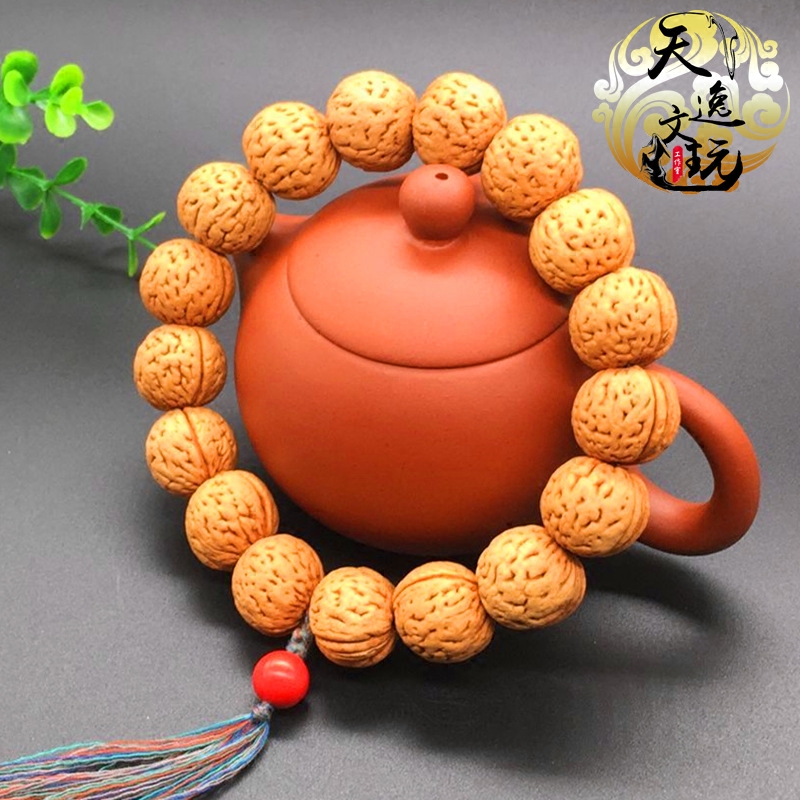 新款桃核手串手持野生天然正圆矮桩脑纹18颗佛珠