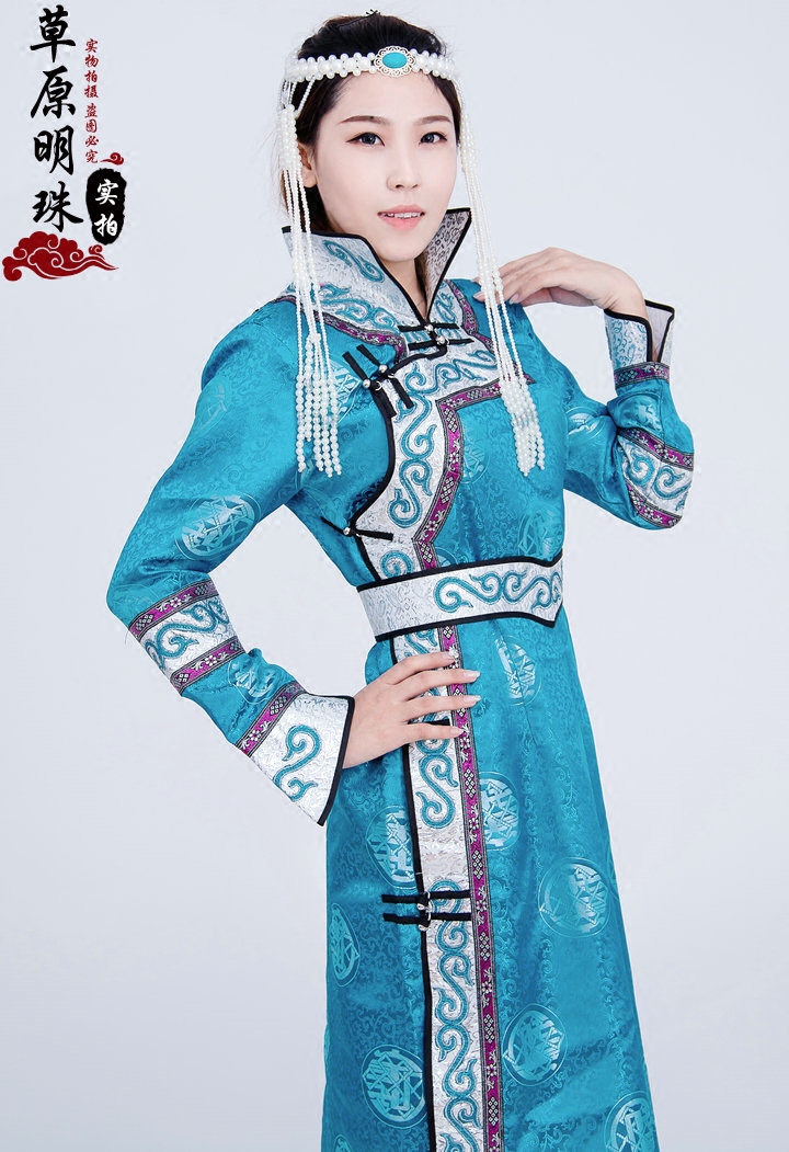 服装秋季新款蒙古族演出演出服女士蒙古长裙开襟民族服装