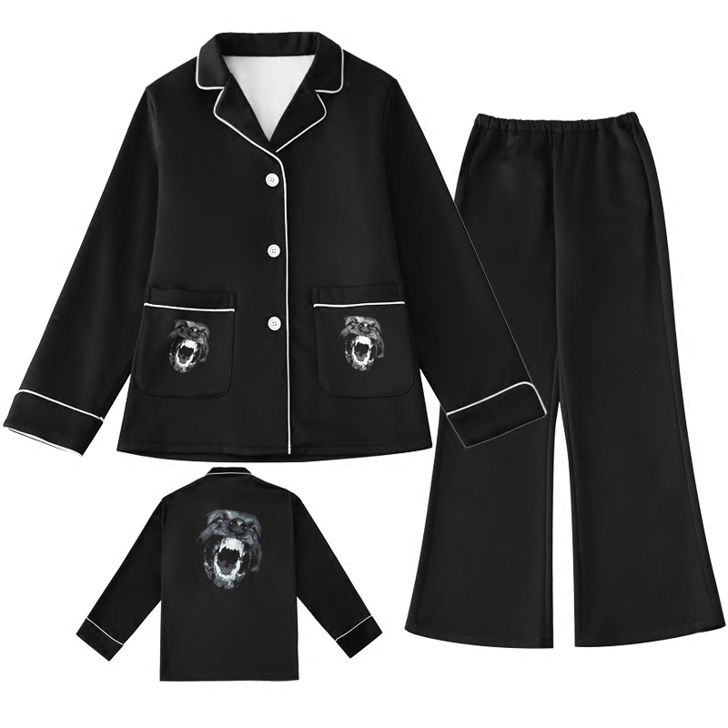 埃森费姆睡衣秋冬原创恶犬个性印花长袖高级睡衣