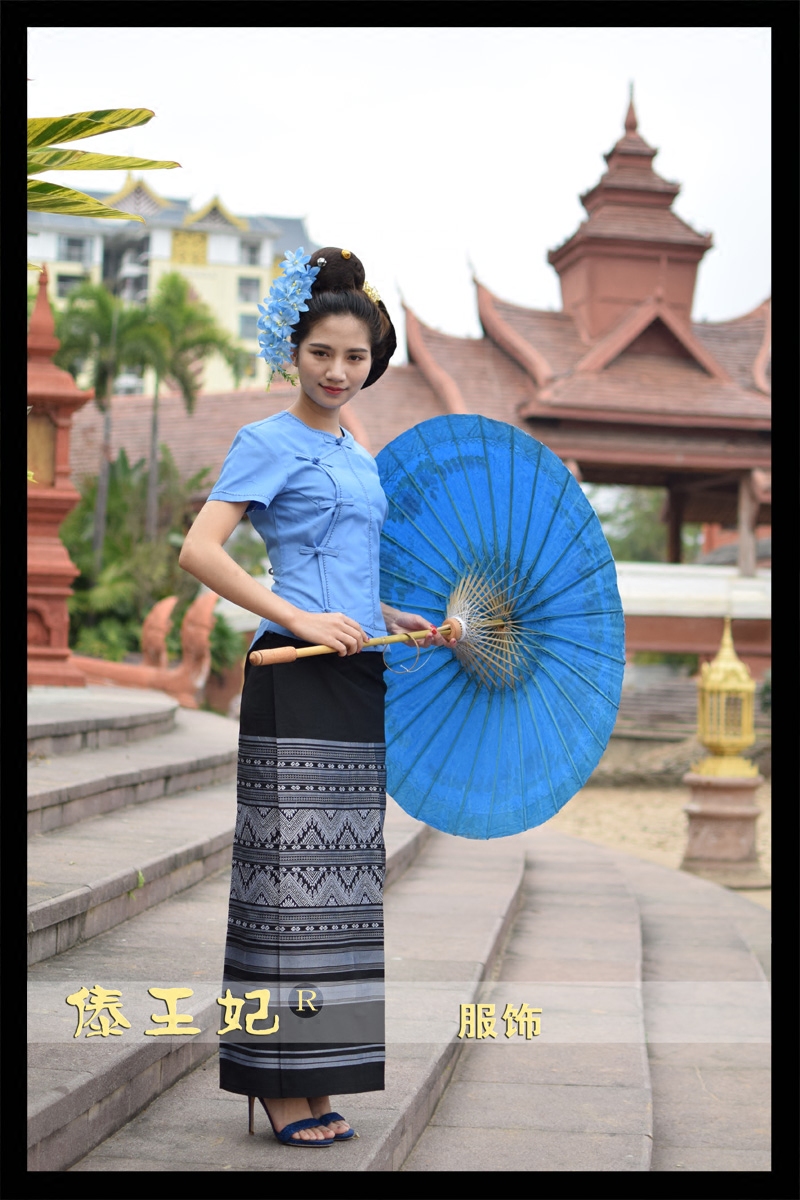 傣王妃服饰傣族传统复古套装短袖袖筒泼水节节日民族服装