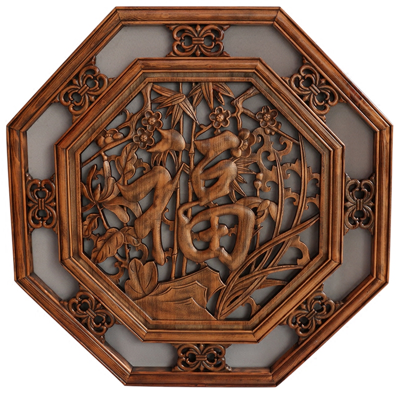 挂件东阳木雕福字八角客厅背景墙壁挂中式仿古木雕