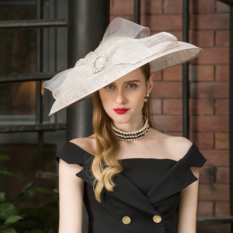 ee新款英国设计师原创镶钻麻纱礼帽大檐正装帽子