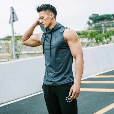 肌肉兄弟夏季新款男士运动背心健身休闲汗背心连帽运动无袖背心