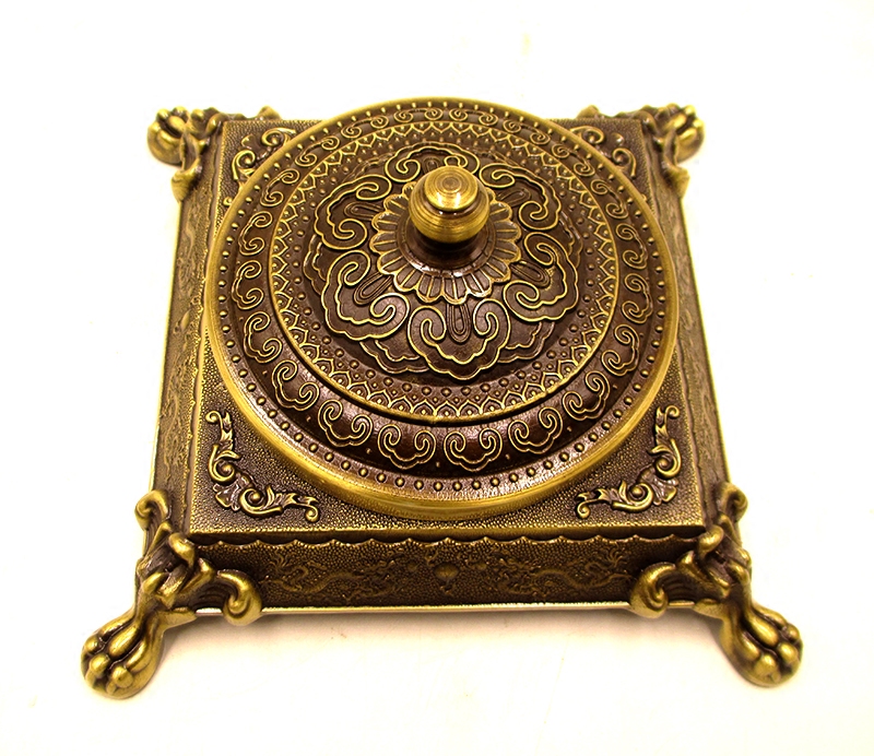 仿古纯铜烟灰缸中式复古黄铜带盖烟缸商务礼品家居装饰烟灰缸