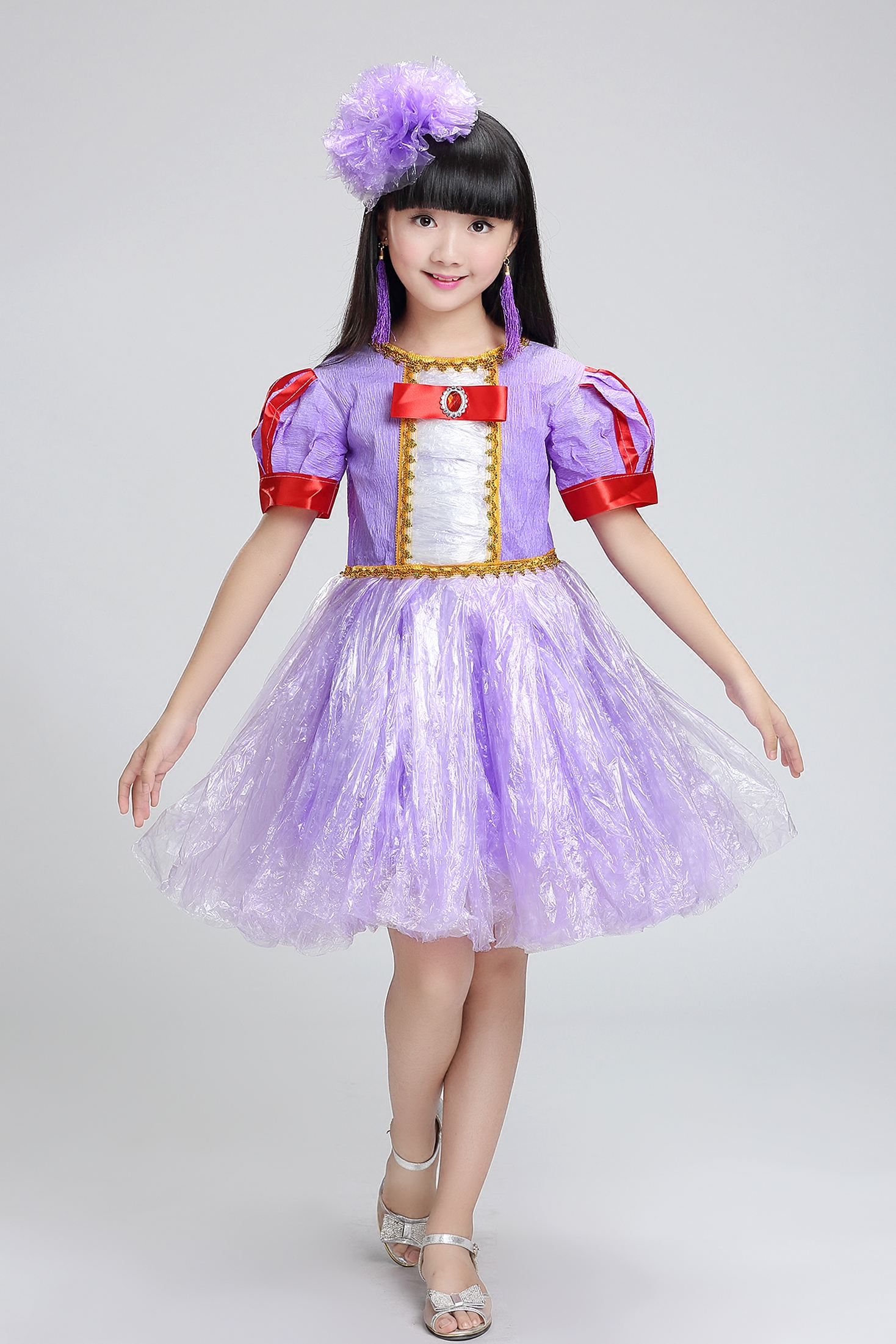 环保万圣节儿童纸质表演化妆舞会塑料袋服装公主儿童演出服