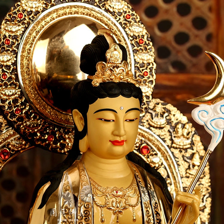 东方三圣日光菩萨月光菩萨摆件佛堂摆件台湾盛凡品牌纯铜鎏金佛像