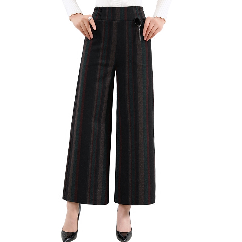 妈妈阔腿裤女春秋高腰松紧宽松中年休闲直筒中老年女装