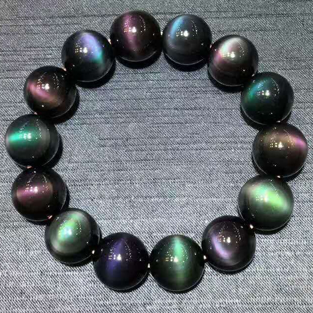 正品天然巴西满月眼双彩虹眼黑曜石手链男女手链