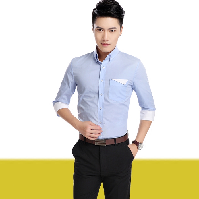 衬衫夏季男士短袖修身韩版7分衬衣商务休闲衬衫