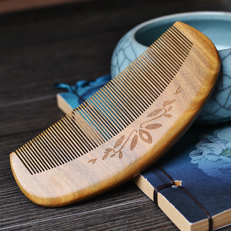 绿檀木梳子篦子超密齿梳篦男女可爱儿童梳去头屑细密齿檀香木梳子