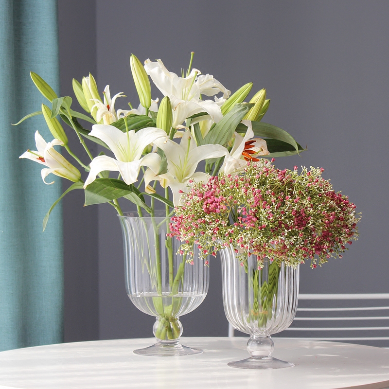 花瓶玻璃透明欧式创意高脚花器餐桌插花大口径花瓶