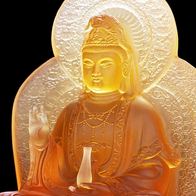 普陀山南海观音菩萨琉璃佛像居家供奉观音像镇平安风水摆件