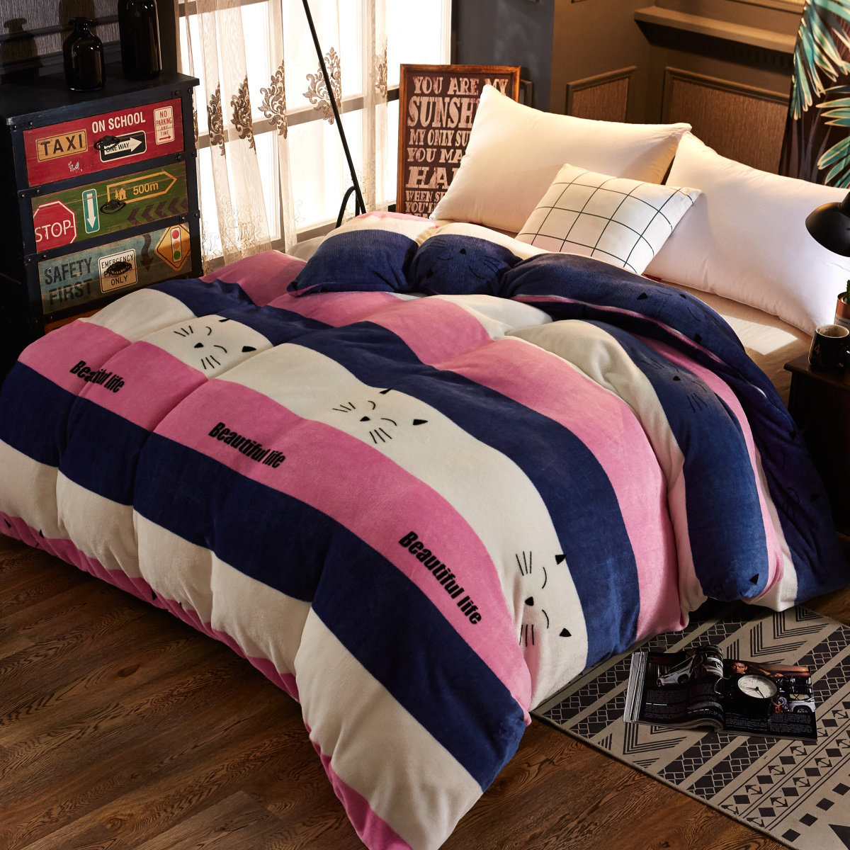 加绒法兰绒珊被套单件秋冬毛毯子毛绒儿童单人被罩双人