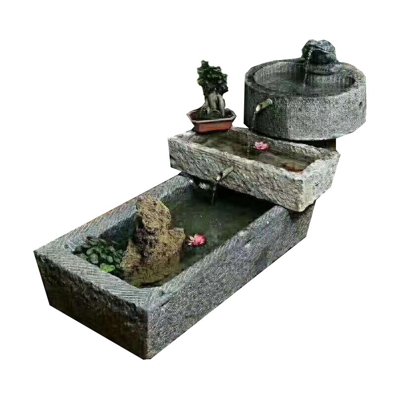 石雕老旧石头流水摆件石槽石磨鱼缸花盆养鱼造景元宝室内马槽牛槽